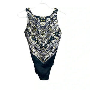 Longitude NWT one piece bathing suit  black/gray/gold size 10
